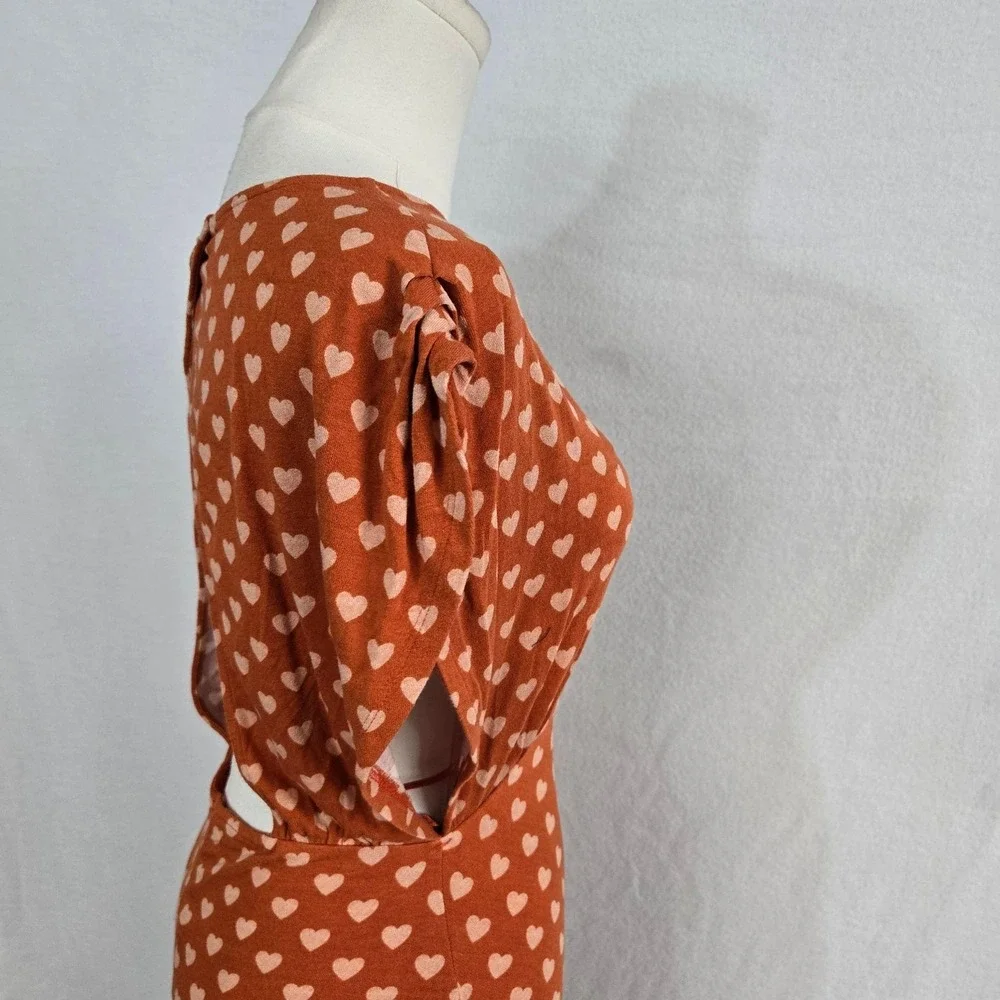 Free People Dress Womens S Orange Maxi Bodycon Polka Dot Ruched Cutout Back